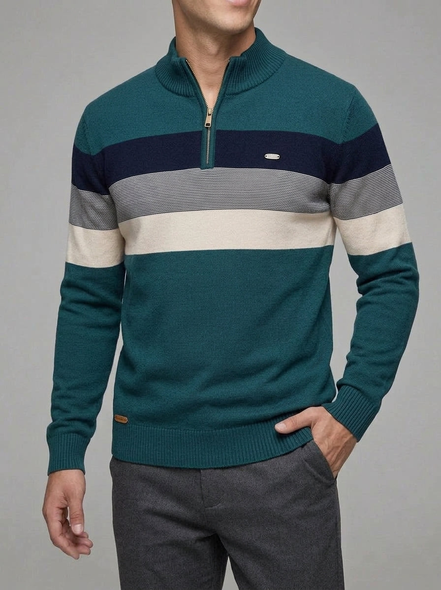 Wool Striped Quarter Zip Sweater Men
