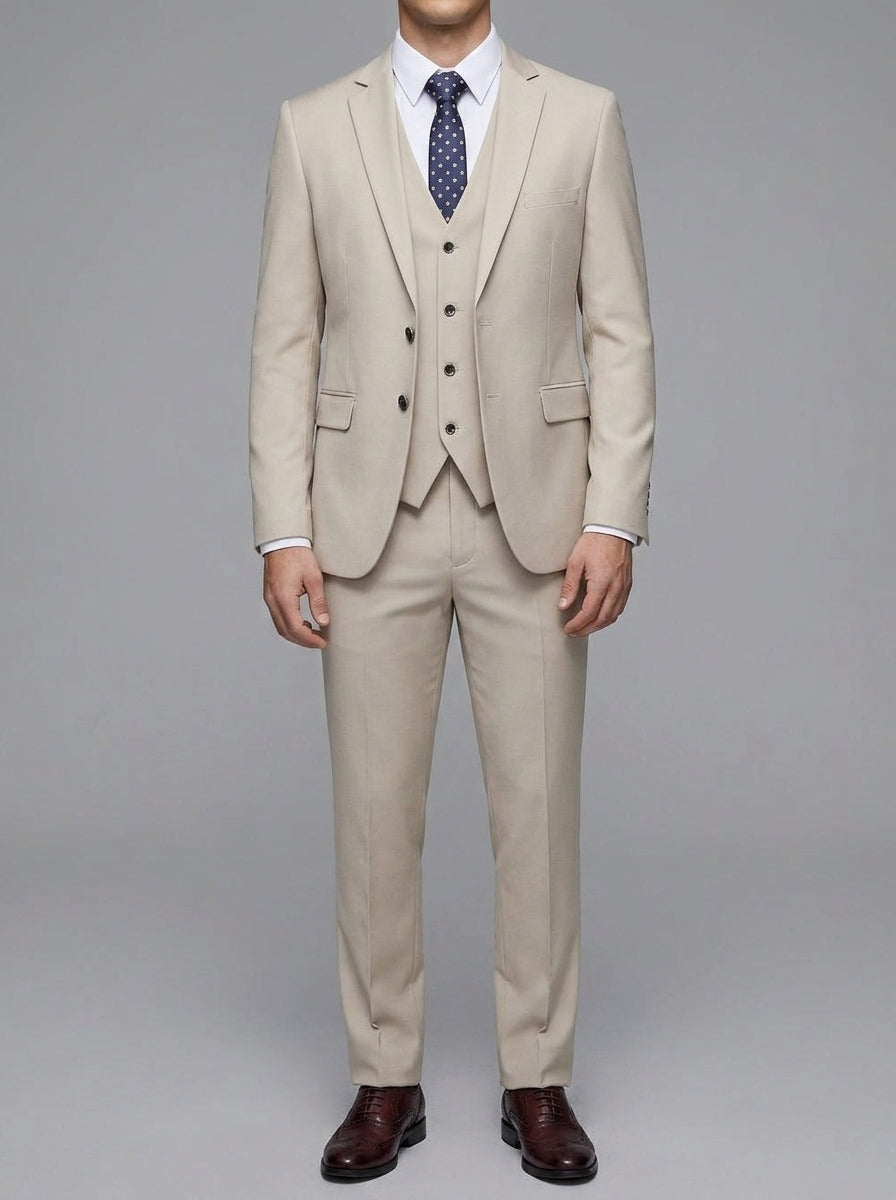 Elegant 3-Piece Wedding Suit Men Wool Slim-Fit