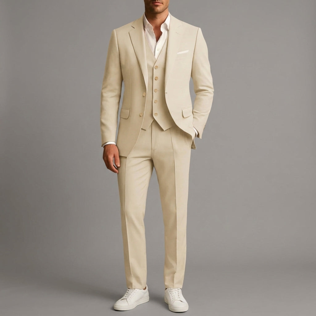 Wool Slim-Fit Elegant 3-Piece Wedding Suit Men