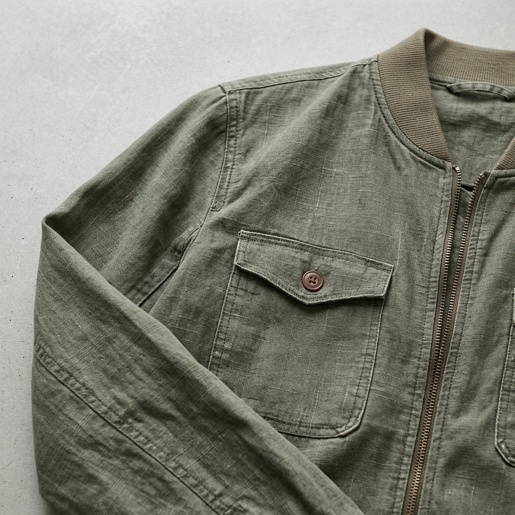 Casual Linen Bomber Jacket Men's – Lightweight
