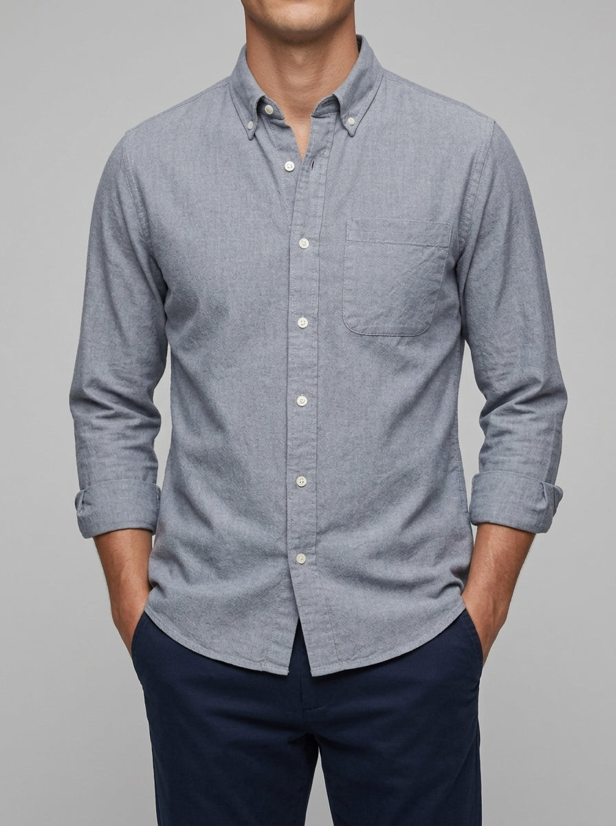 Cotton Button-Down Shirt Men Casual