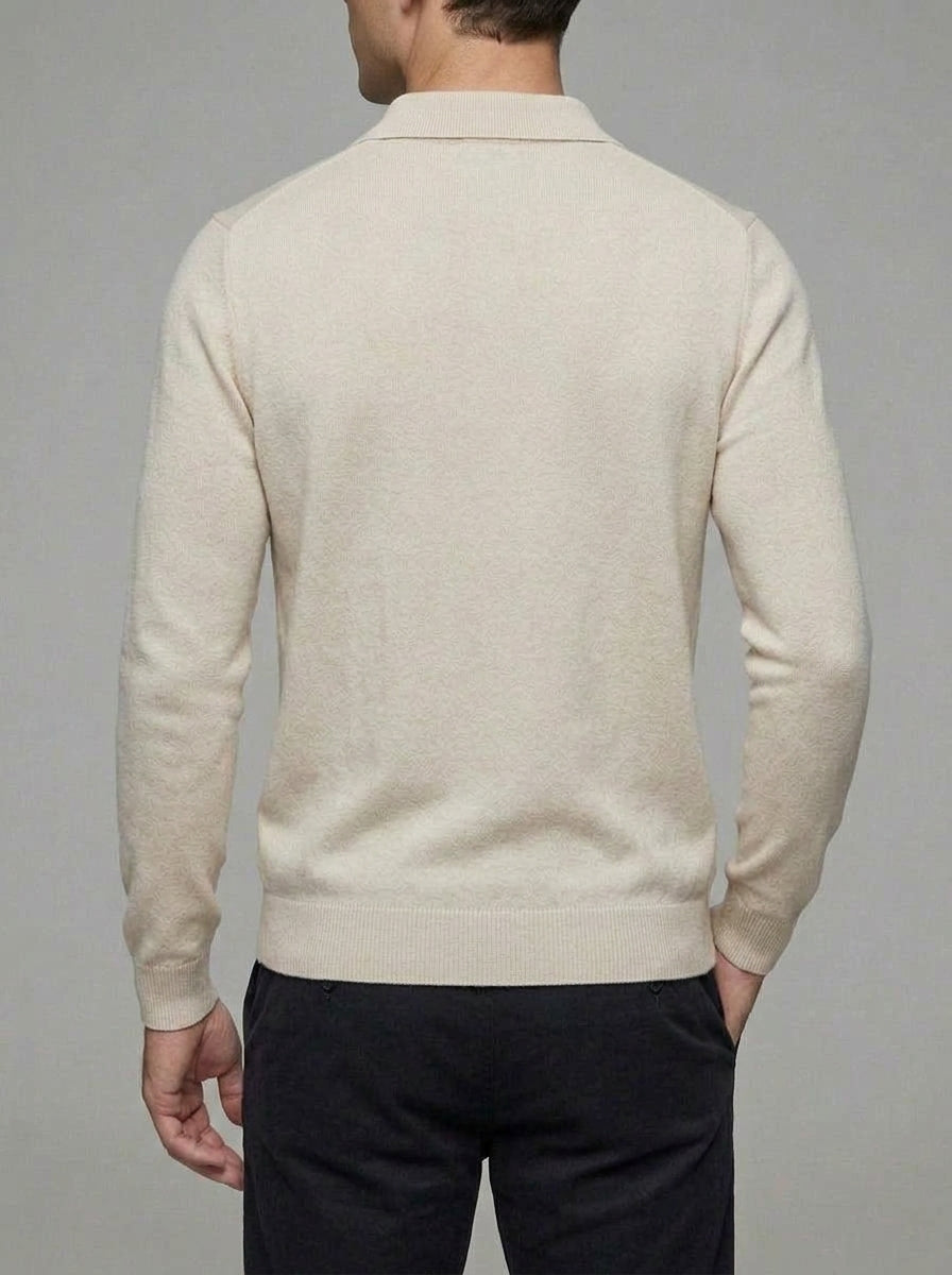 Knit Polo Shirt Men Long Sleeve