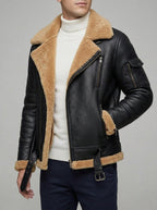 Insulated Winter Jacket Men Genuine Sheepskin Flying Jacket Vintage Camel