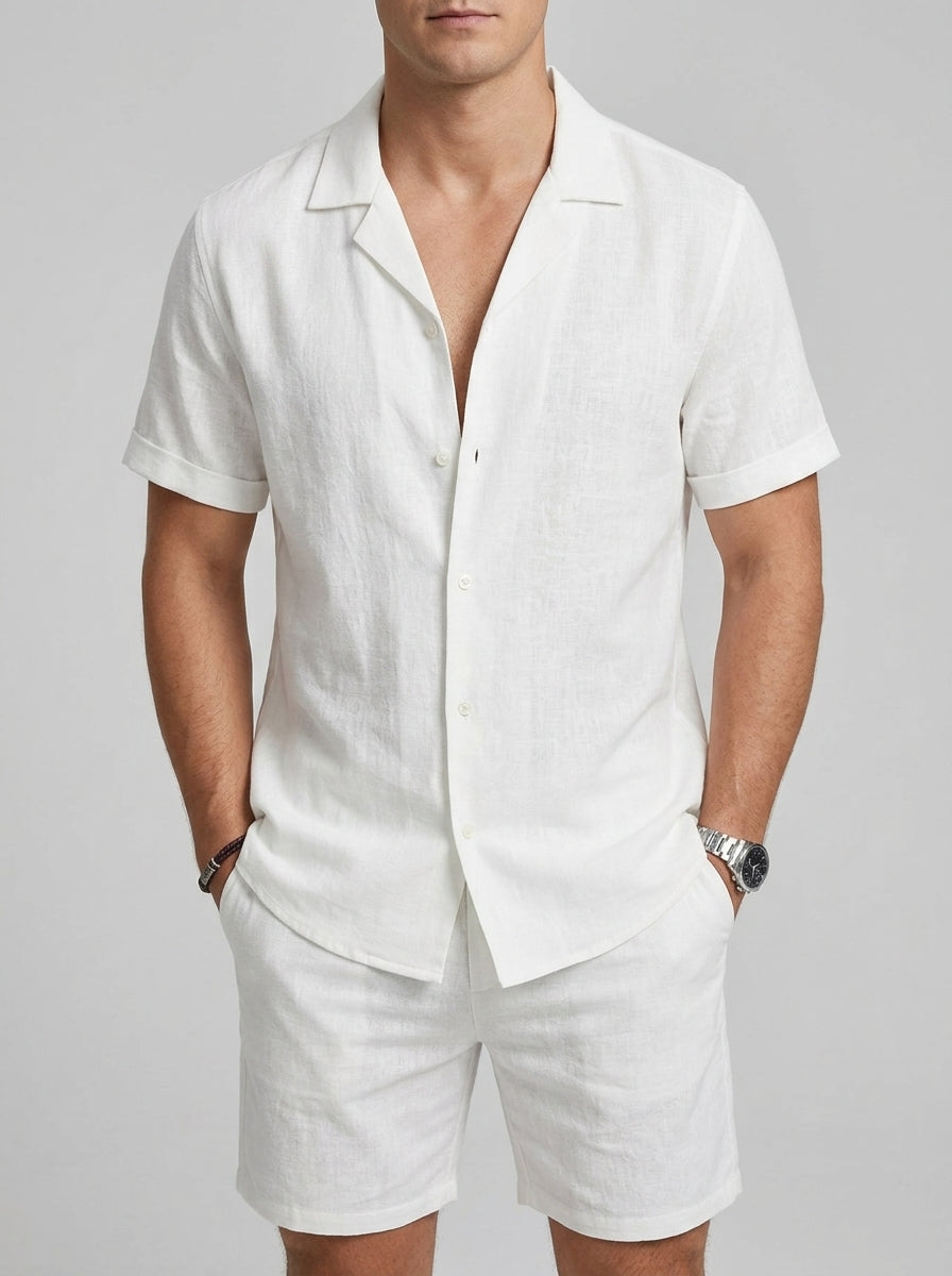 Linen Short Sleeve Set Men Summer