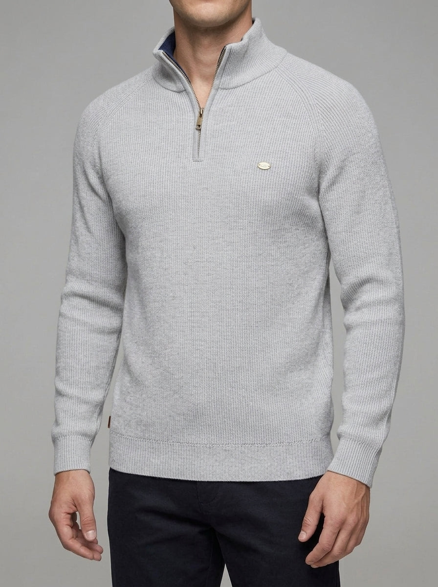 Wool Ribbed Quarter Zip Pullover Men