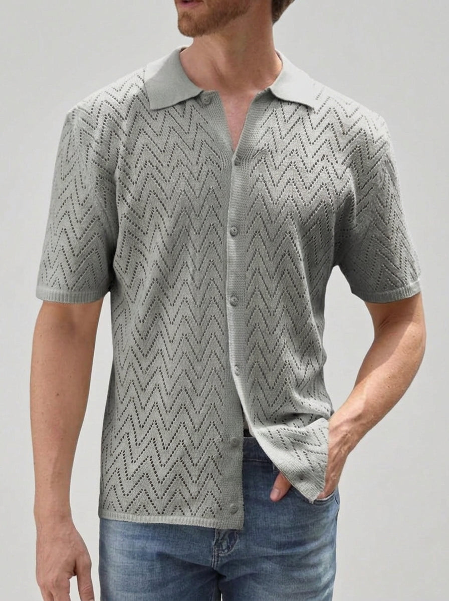 Knit Geometric Button-Up Shirt Men