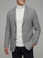 Wool Herringbone Tweed Blazer Men Single Breasted