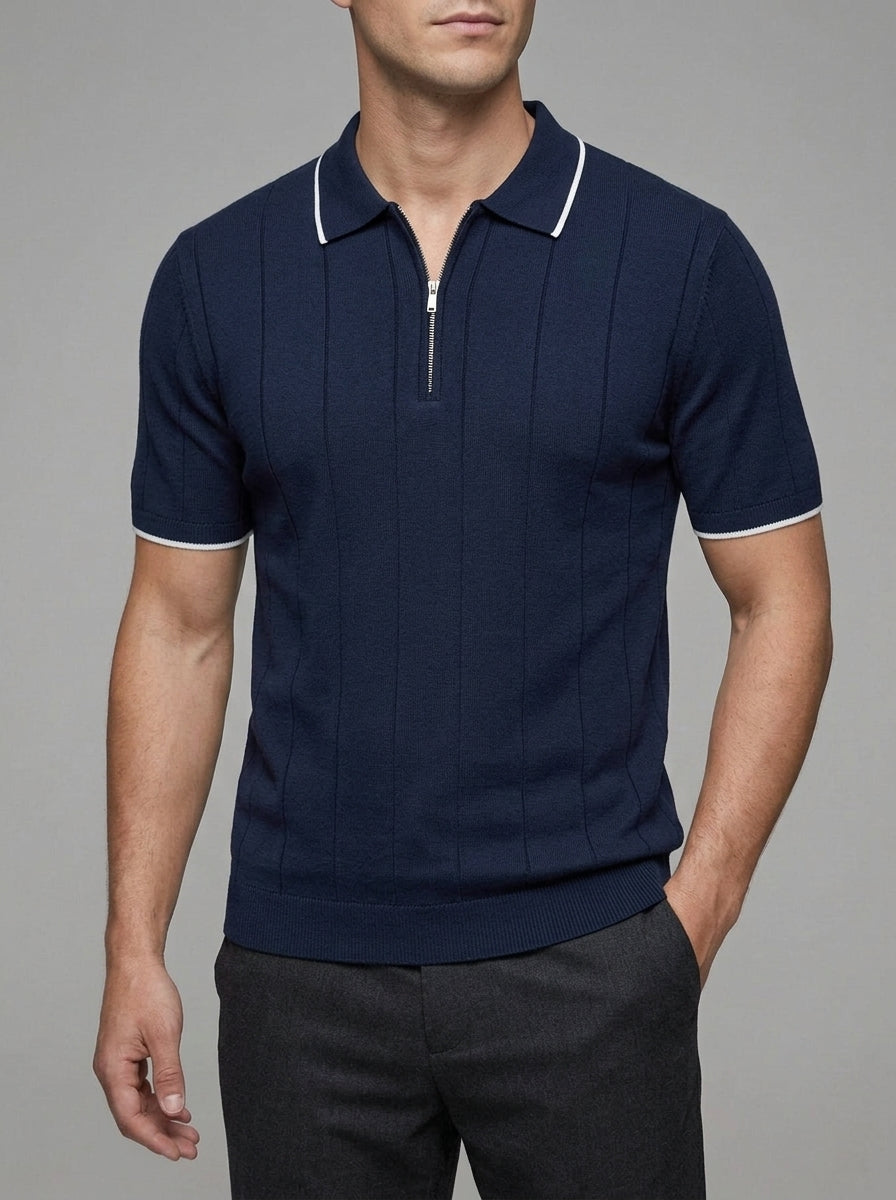 Wool Quarter Zip Polo Shirt Men