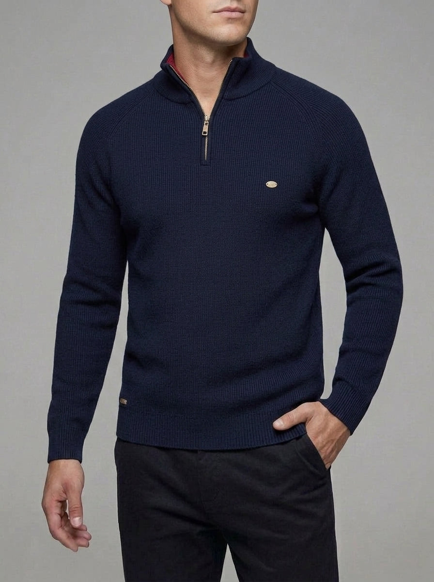 Wool Ribbed Quarter Zip Pullover Men
