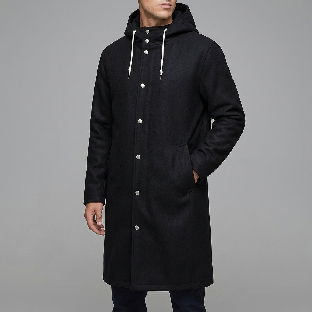 Mens Raincoat – Wool Hooded Long Coat