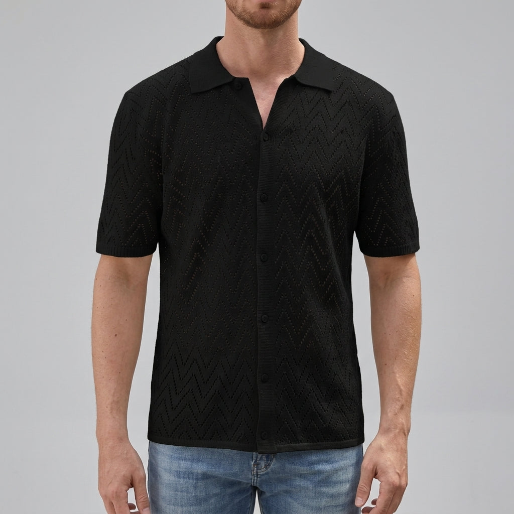 Knit Geometric Button-Up Shirt Men