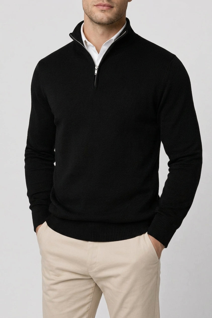 Classic Knit Jumper Men Wool Turtleneck Half Zip