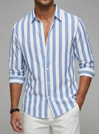 Cotton Blend Striped Long Sleeve Shirt Men Casual