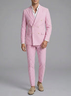 Cotton Blend Striped Double-Breasted Suit Men