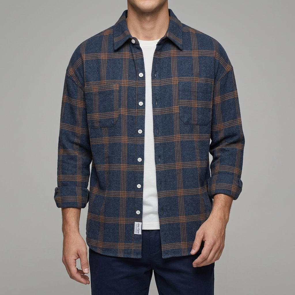 Cotton Plaid Long Sleeve Shirt Men Classic