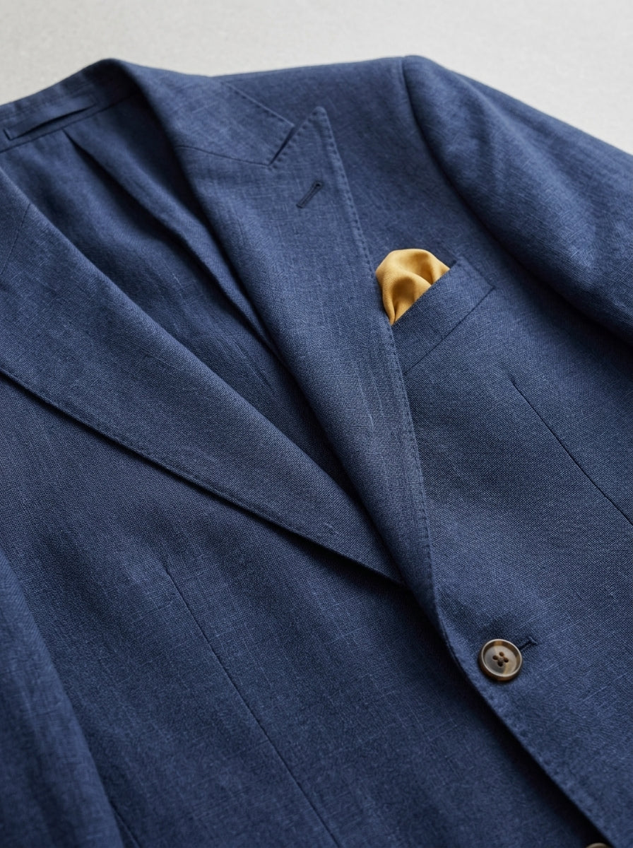Lightweight Cotton Linen Blazer Men Navy