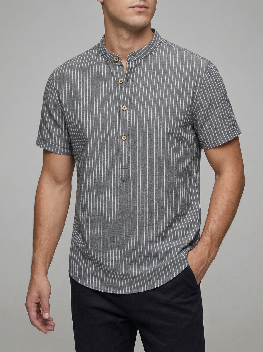 Mandarin Collar Henley Shirt Men