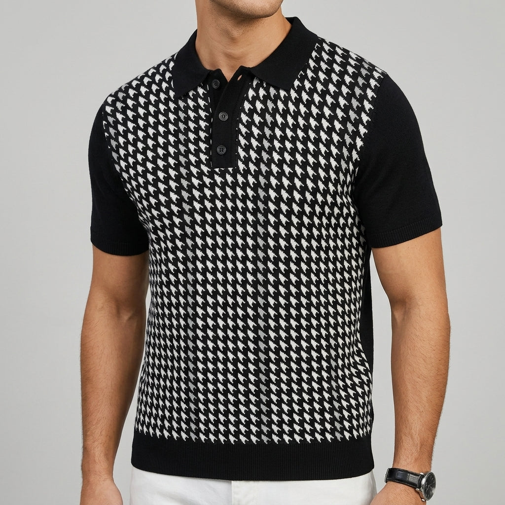 Houndstooth Knit Polo Wool Men