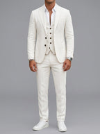 Slim-Fit 3-Piece Suit Notch Lapel Men Wool