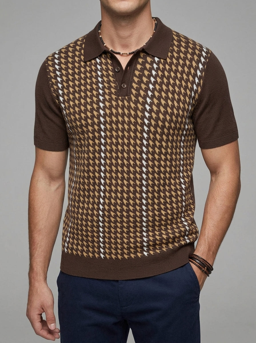 Houndstooth Knit Polo Wool Men