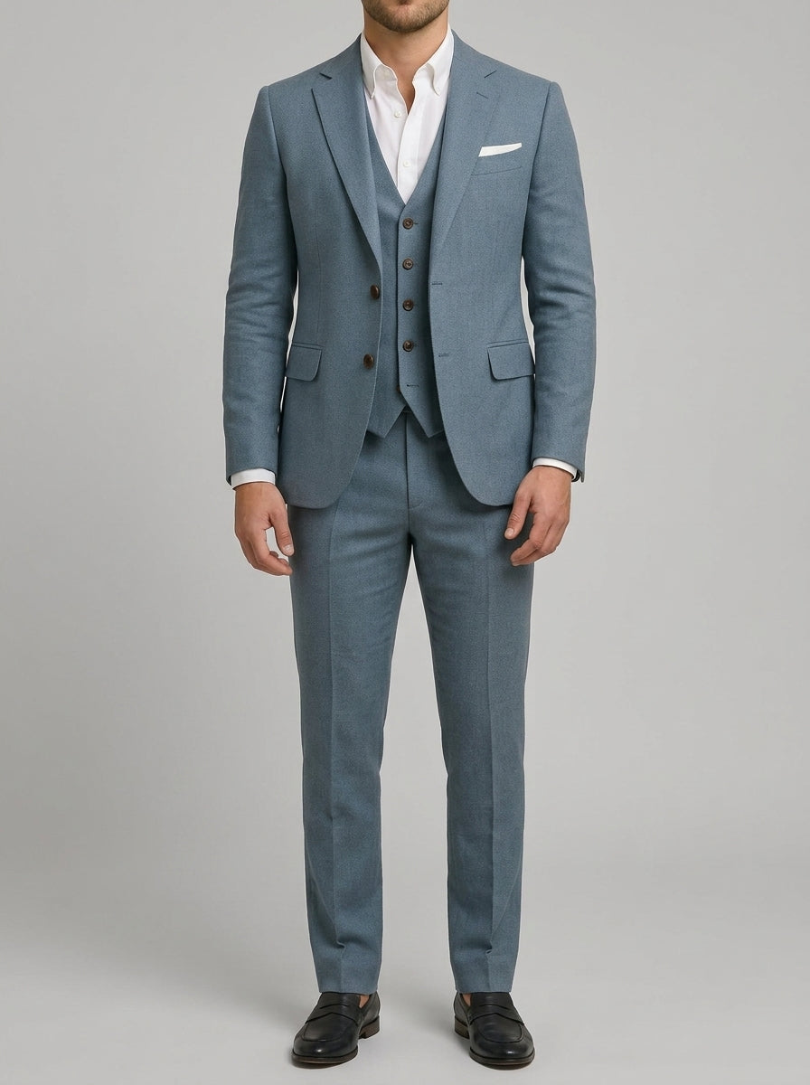Linen Elegant 3-Piece Wedding Suit Men Slim-Fit Blazer Pants Summer Formal