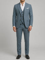 Linen Elegant 3-Piece Wedding Suit Men Slim-Fit Blazer Pants Summer Formal