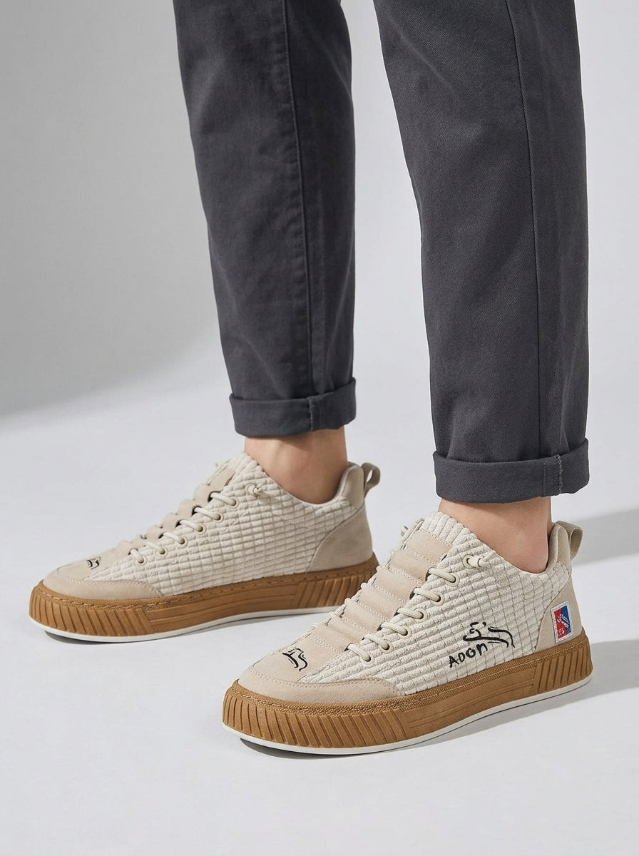 Leather Lace-Up Flatform Trainers Men