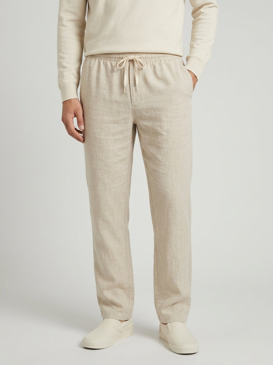 Linen Drawstring Trousers Men
