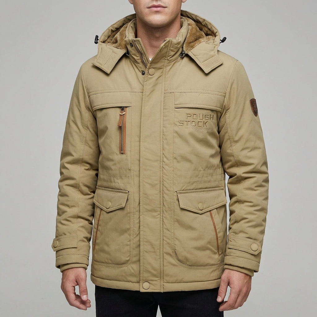 Fleece-Lined Parka Men Wool Outdoor Winter Jacket