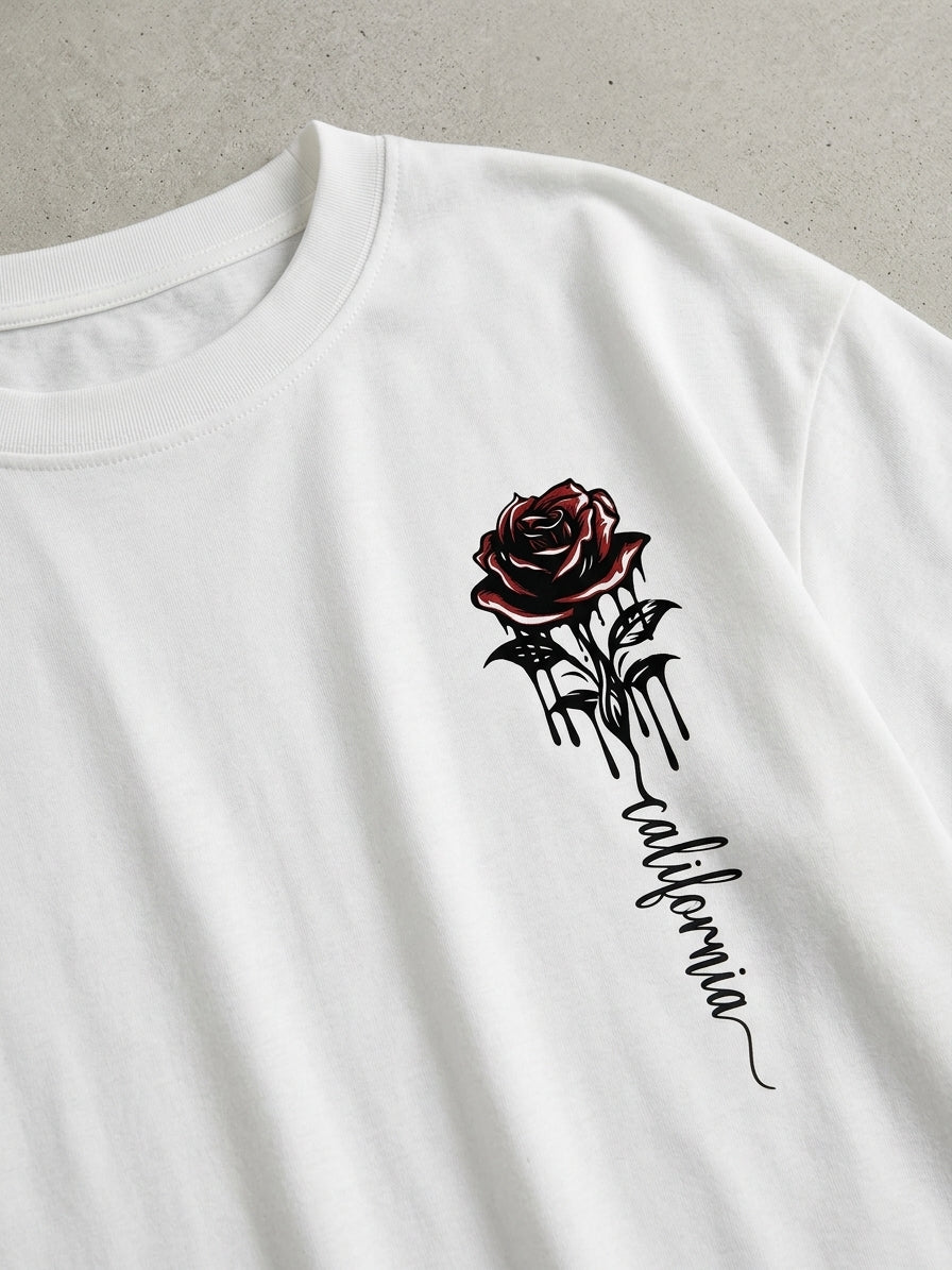 Cotton T-Shirt Rose Print Men Oversized
