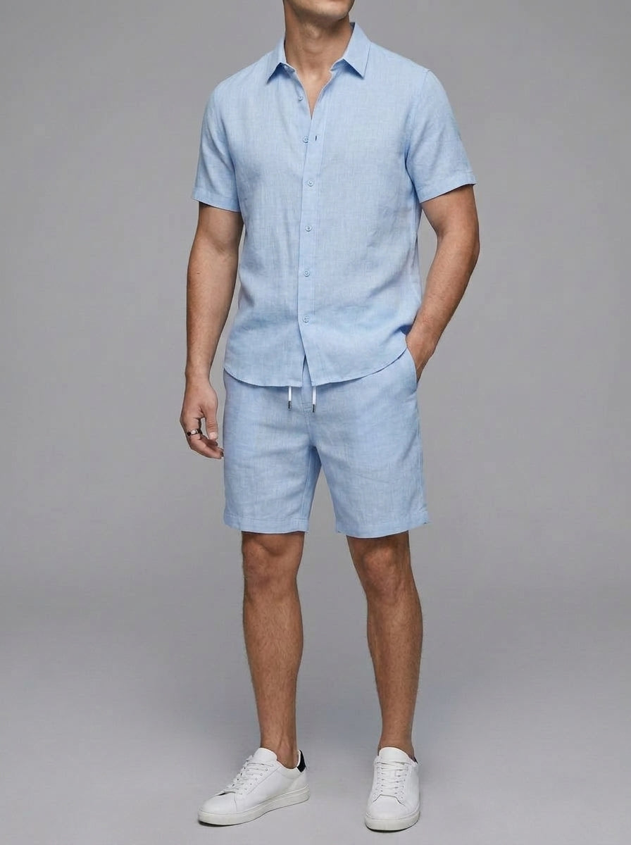 Linen Shirt & Shorts Set Men Summer