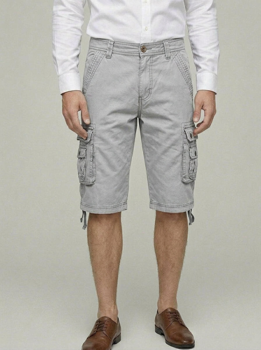 Denim Cargo Shorts Men Cotton Knee-Length