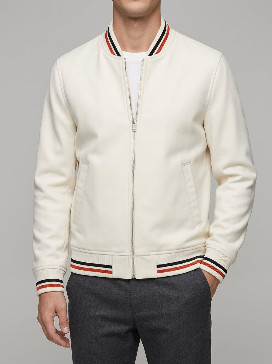 Lightweight Bomber Jacket Stripe Detail – Wool