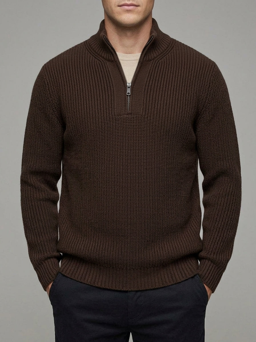 Wool Ribbed Quarter Zip Sweater Men