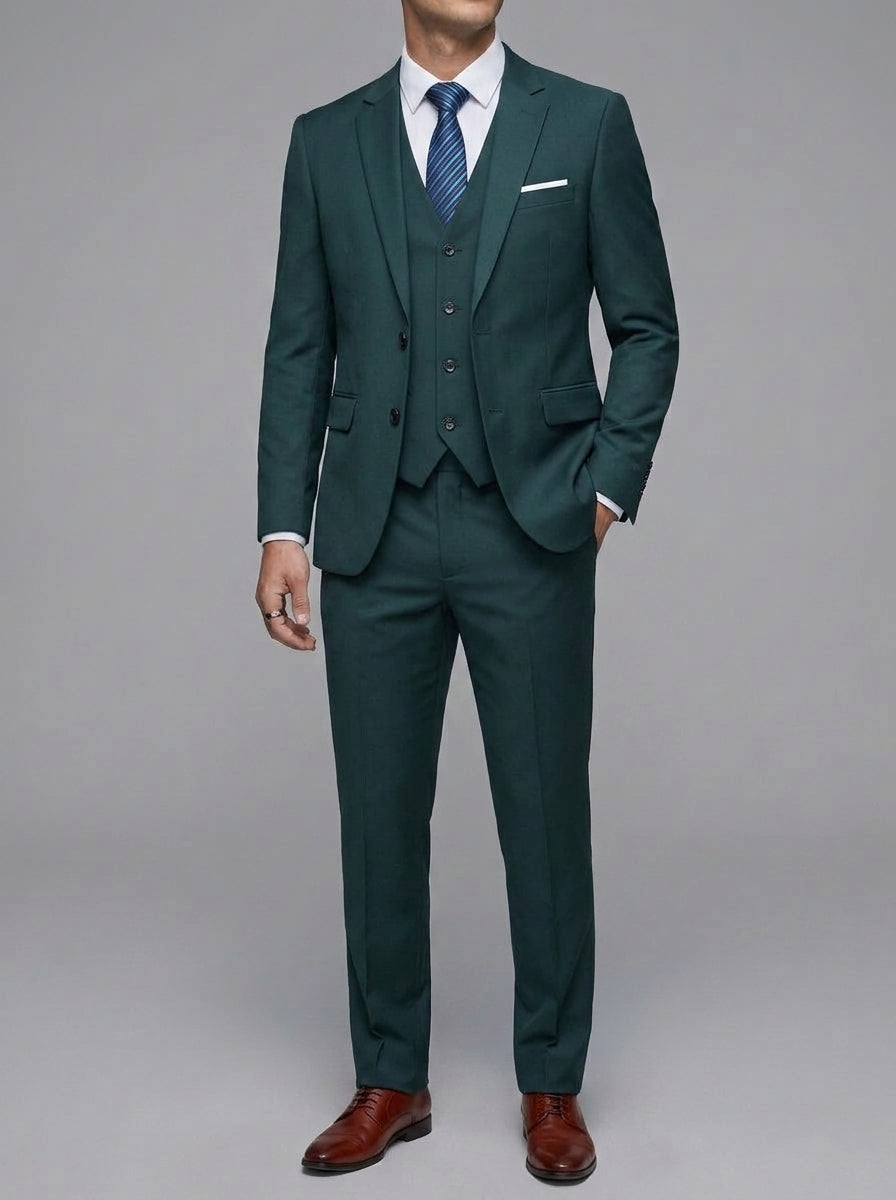 Elegant 3-Piece Wedding Suit Men Wool Slim-Fit