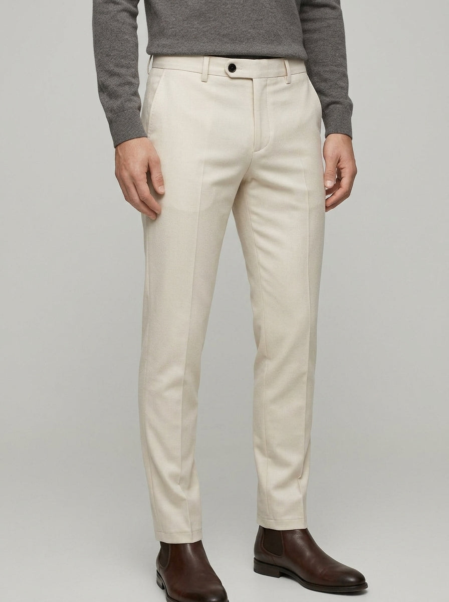 Wool Trousers Men Flat Front Tailored