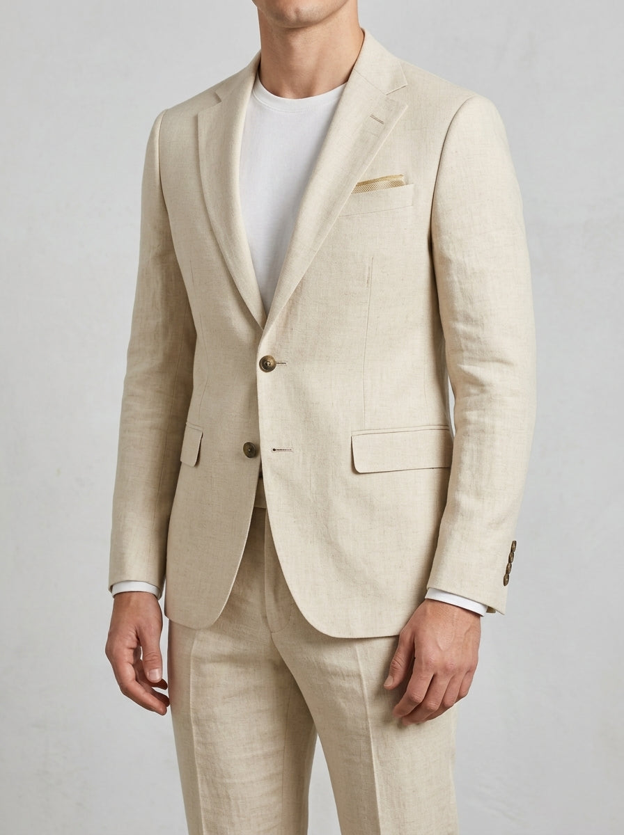 Slim-Fit 3-Piece Suit Notch Lapel Men Wool