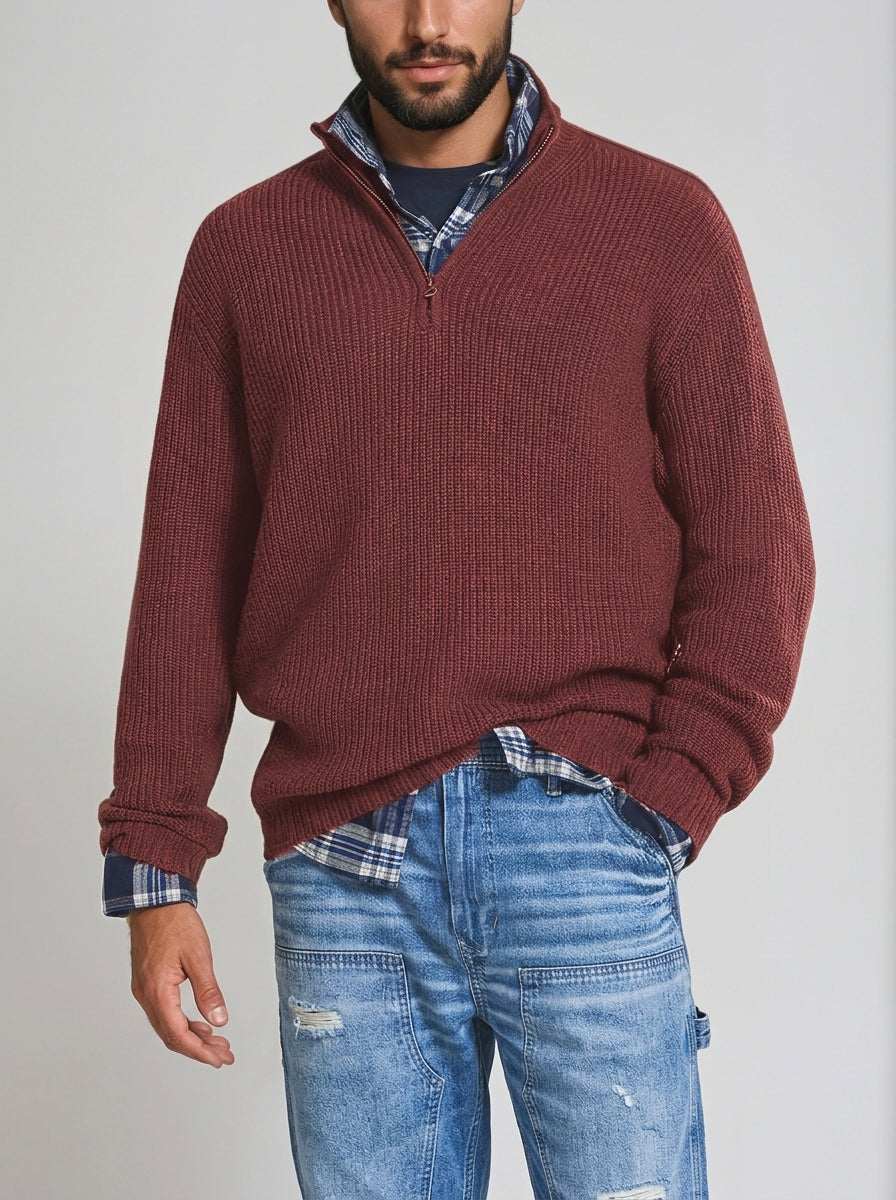 Ribbed Half Zip Jumper Men – Wool