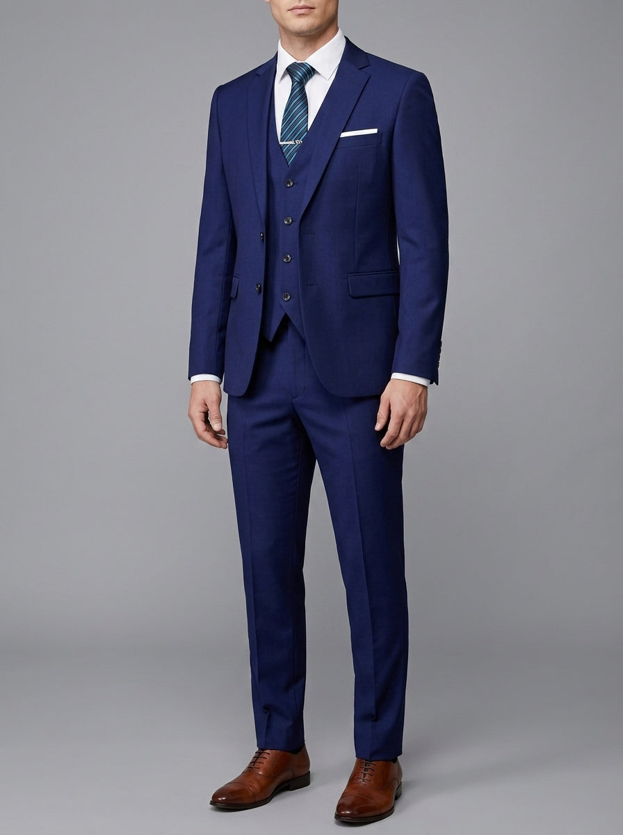 Elegant 3-Piece Wedding Suit Men Wool Slim-Fit