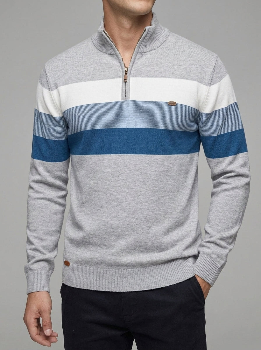 Wool Striped Quarter Zip Sweater Men