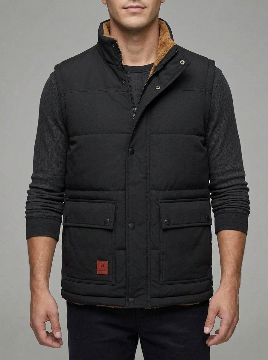 Fleece-Lined V-Neck Gilet Men Lightweight Blue