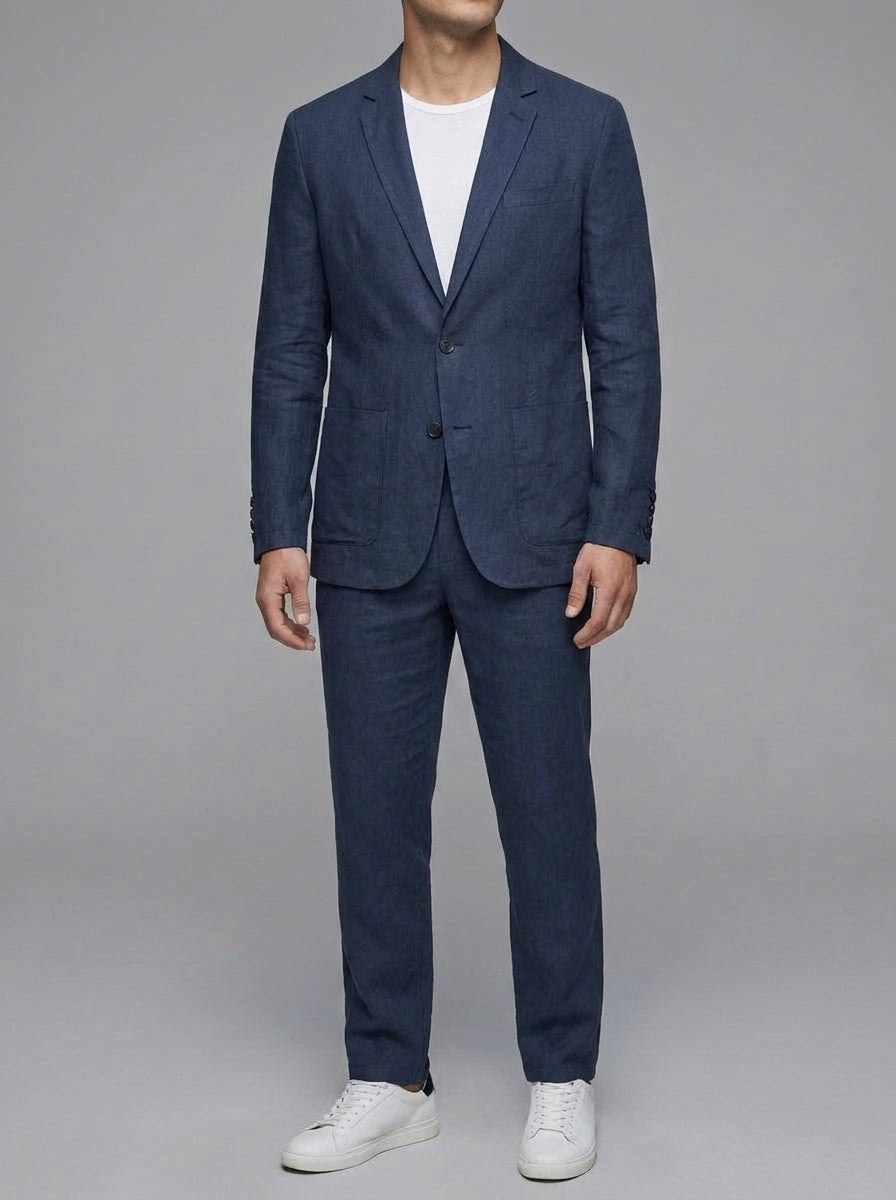 Classic 2-Piece Suit Men Relaxed Fit Notch Lapel Patch Pockets