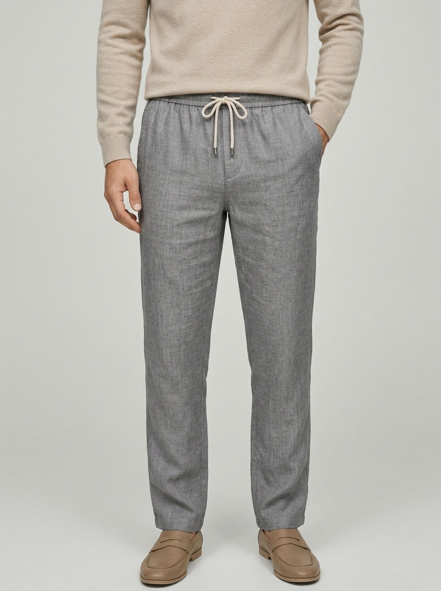 Linen Drawstring Trousers Men