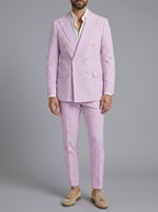 Cotton Blend Striped Double-Breasted Suit Men