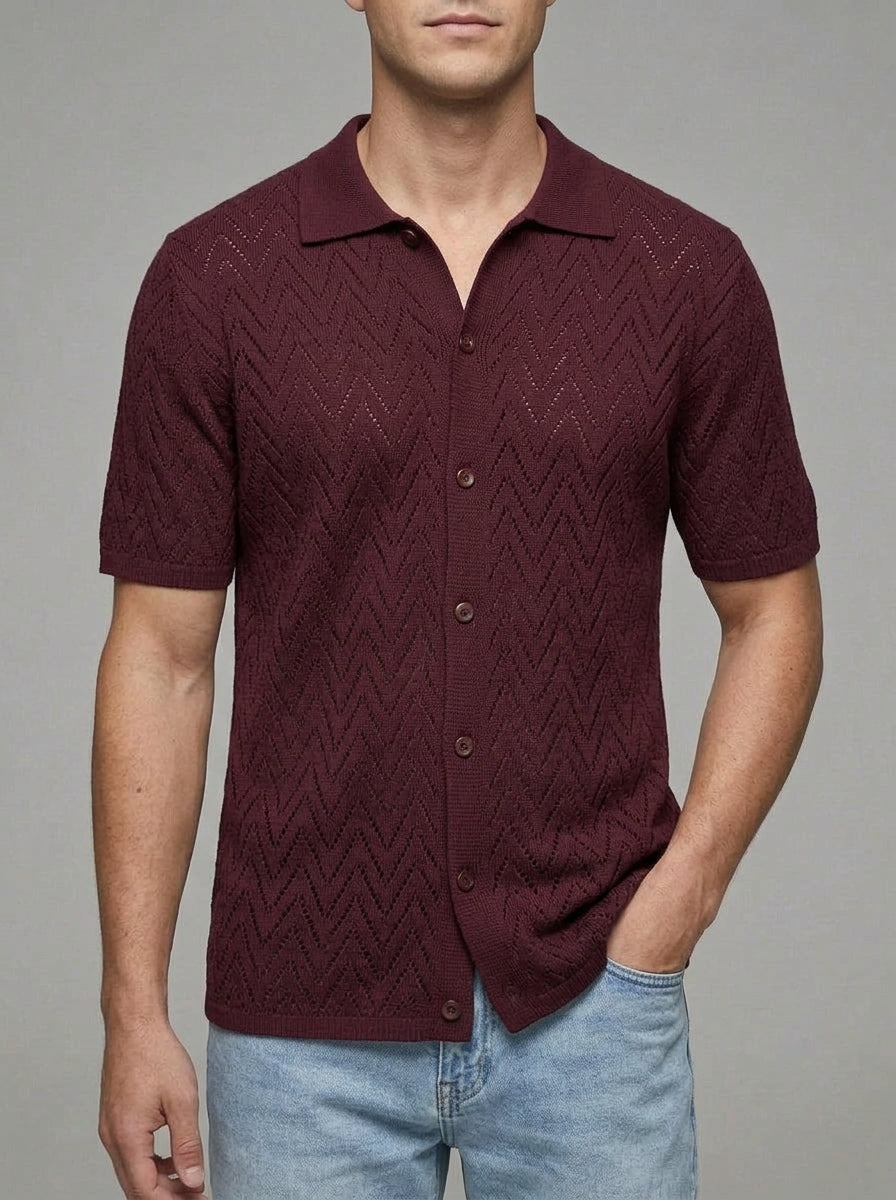 Knit Geometric Button-Up Shirt Men