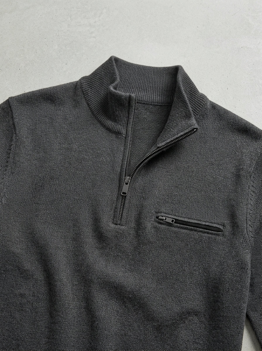 Wool Quarter-Zip Polo Shirt Men – Ribbed