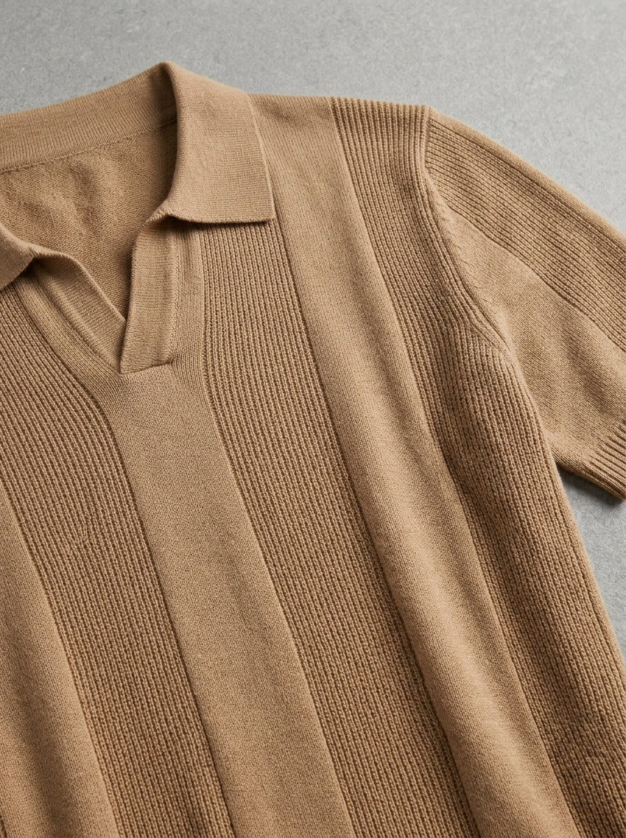 Merino Wool Polo Jumper Men Knitted Shirt