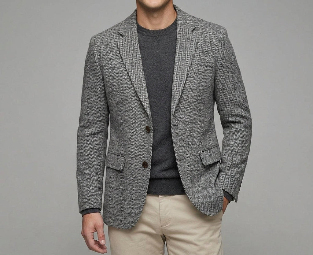 Wool Herringbone Tweed Blazer Men
