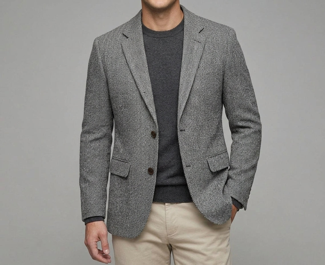 Wool Herringbone Tweed Blazer Men