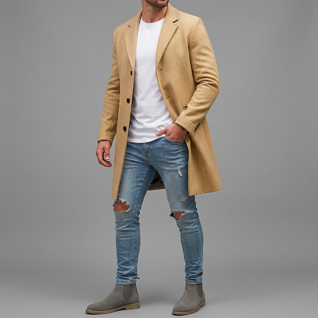 Trench Coat Mens – Tailored Long Wool Winter Coat